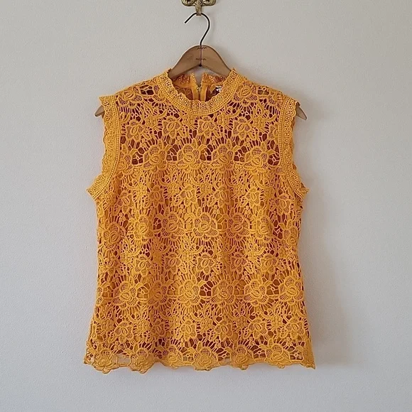 Nanette Lepore Marigold Yellow Lined Lace Sleeveless Blouse Size Large - Picture 1 of 8